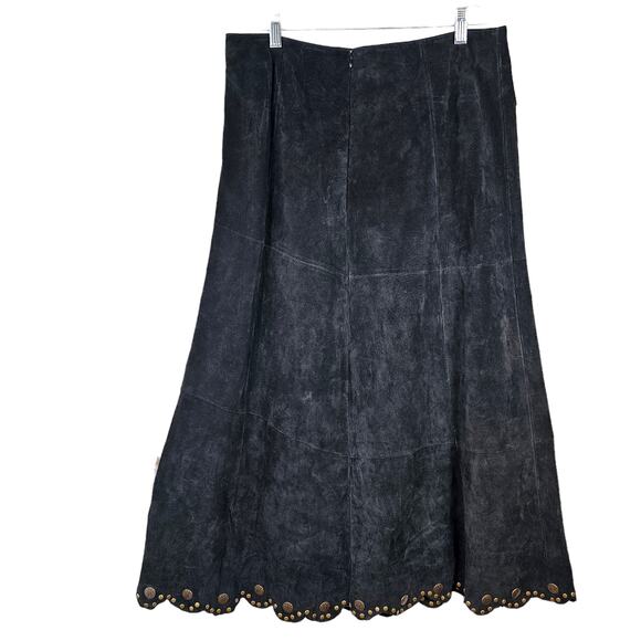 Montanaco black suede flared skirt scallop hem studs Western Large - Picture 2 of 8
